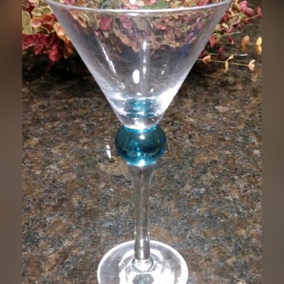 Set of Six Cosmo/Martini Teal/Blue Bubble Glasses-Unique - Picture 2 of 5